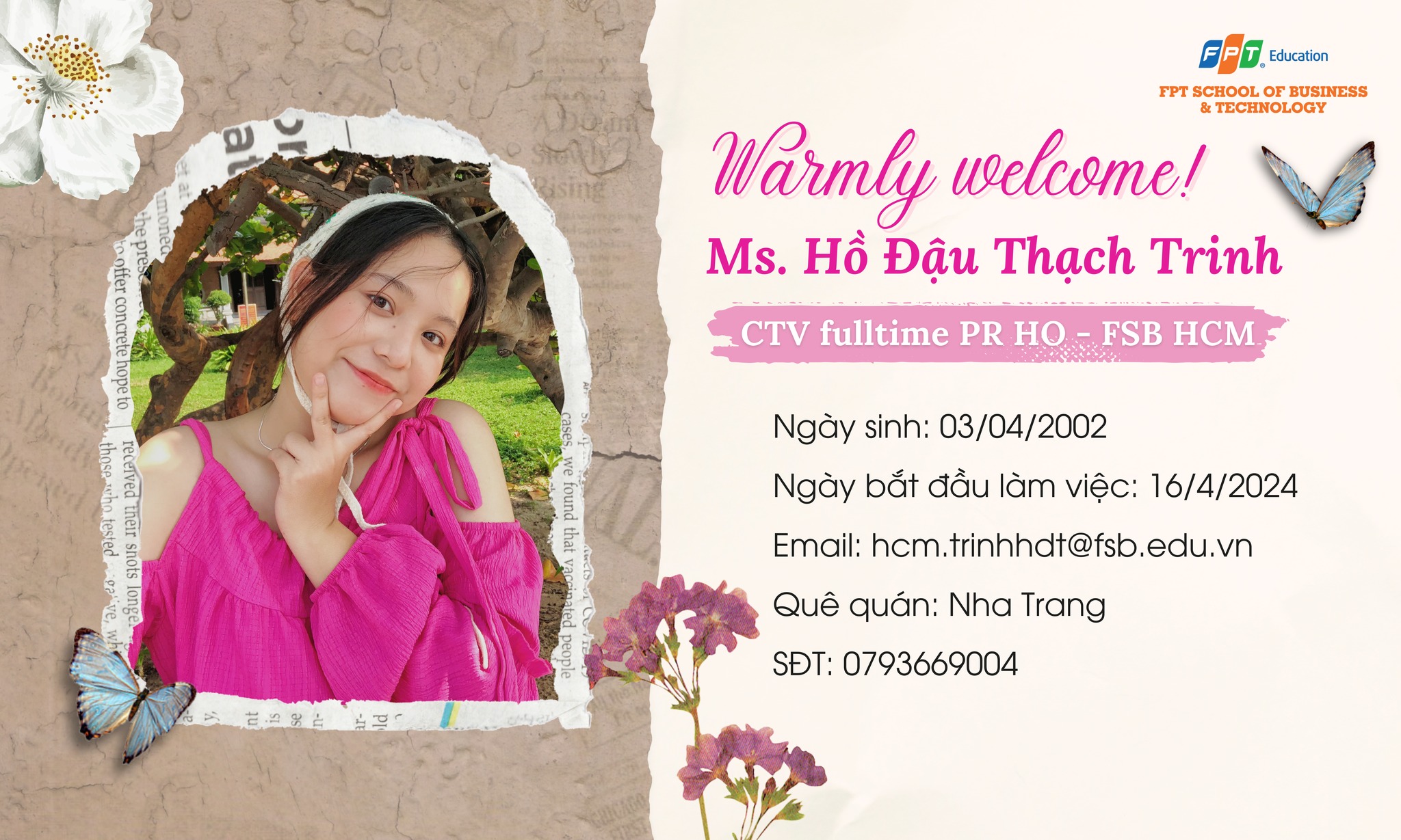 Thành viên mới PR FSB – Ms. Hồ Đậu Thạch Trinh