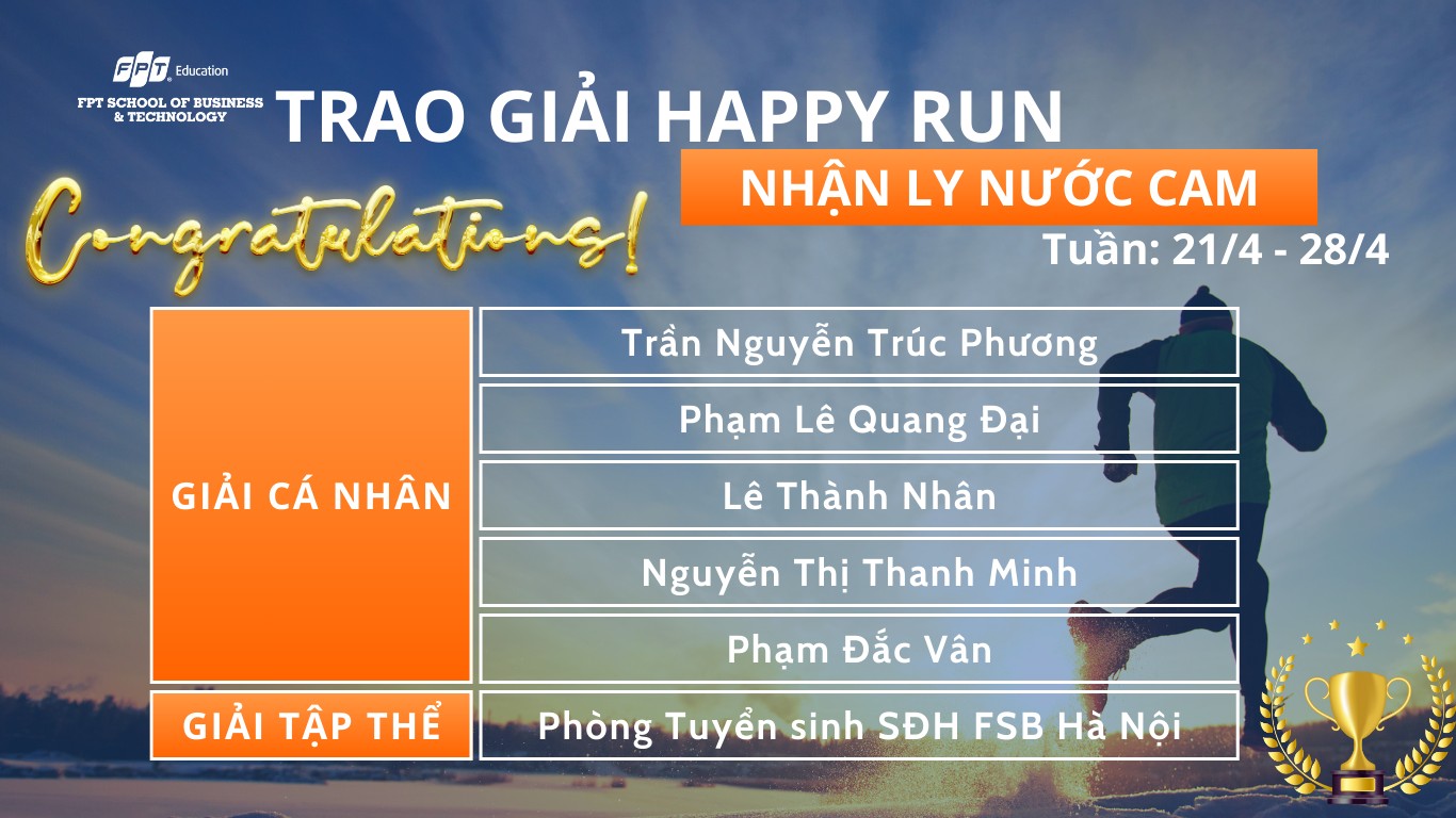 Công bố Runners có thành tích thi đua xuất sắc tuần (21/04 – 28/04/2024)
