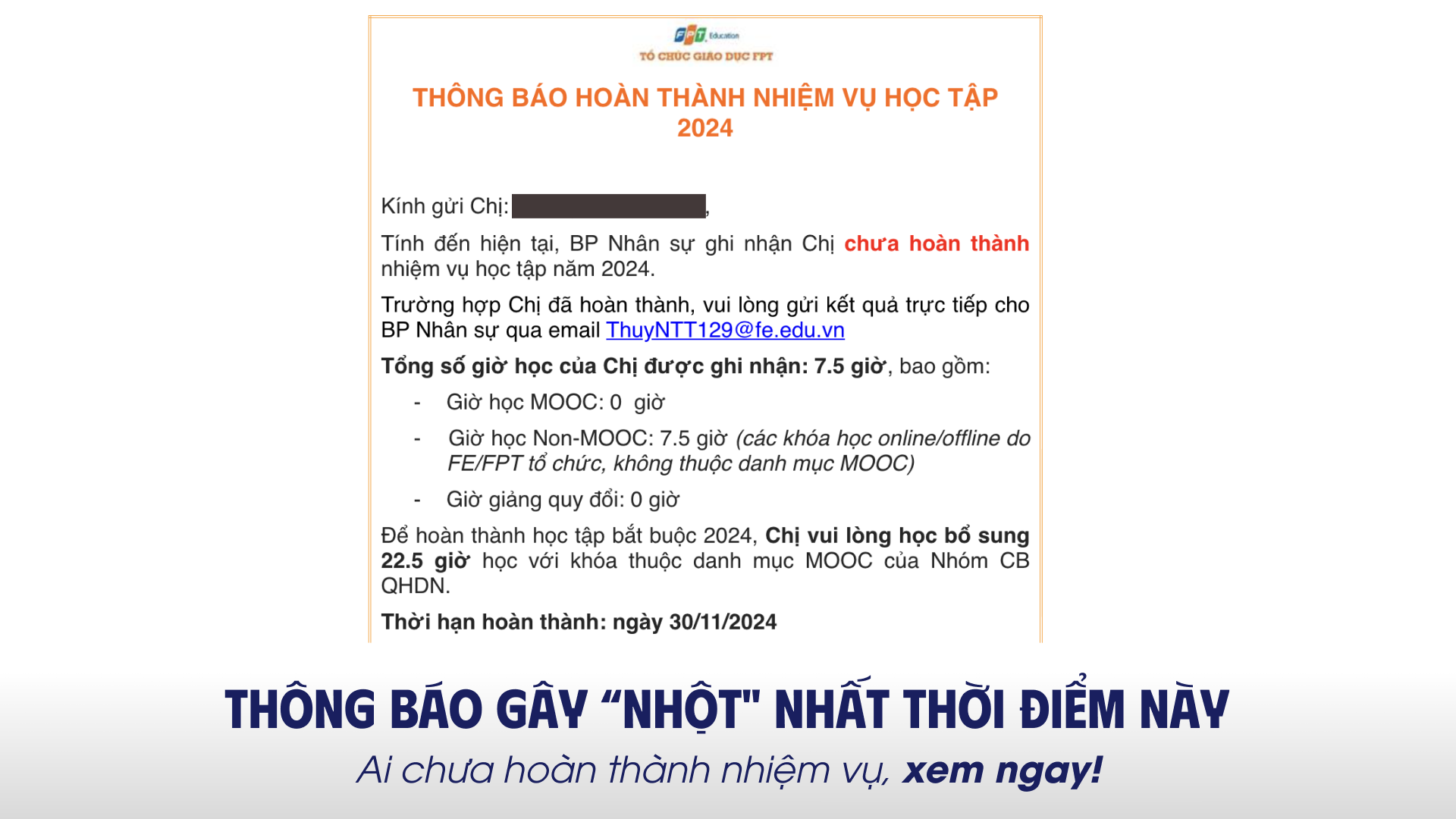 Thông báo gây “nhột” nhất thời điểm này: Ai chưa học đủ 30 giờ, xem ngay!
