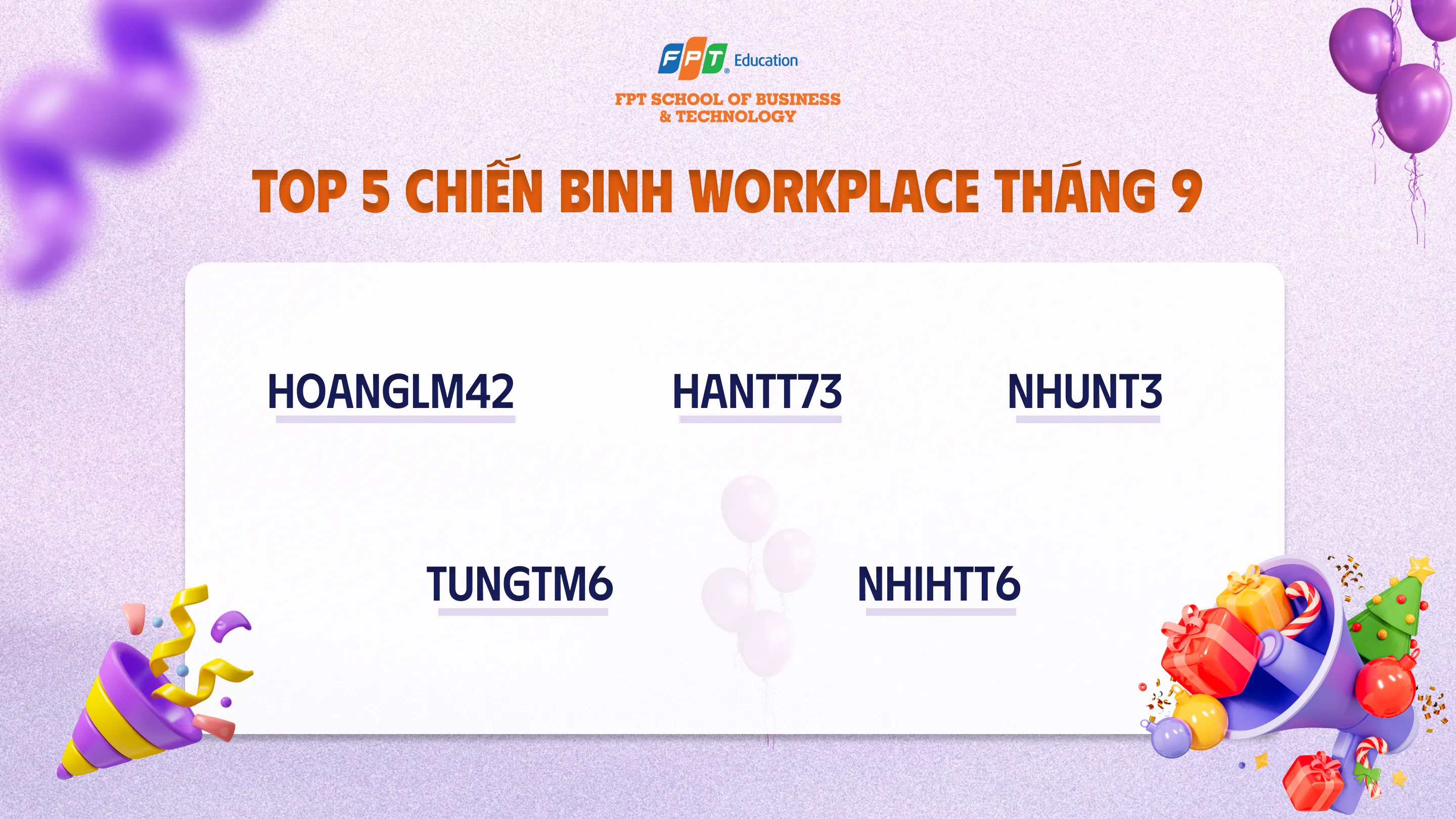 Chúc mừng 5 “chiến binh” tương tác đình đám nhất trên Workplace tháng 9