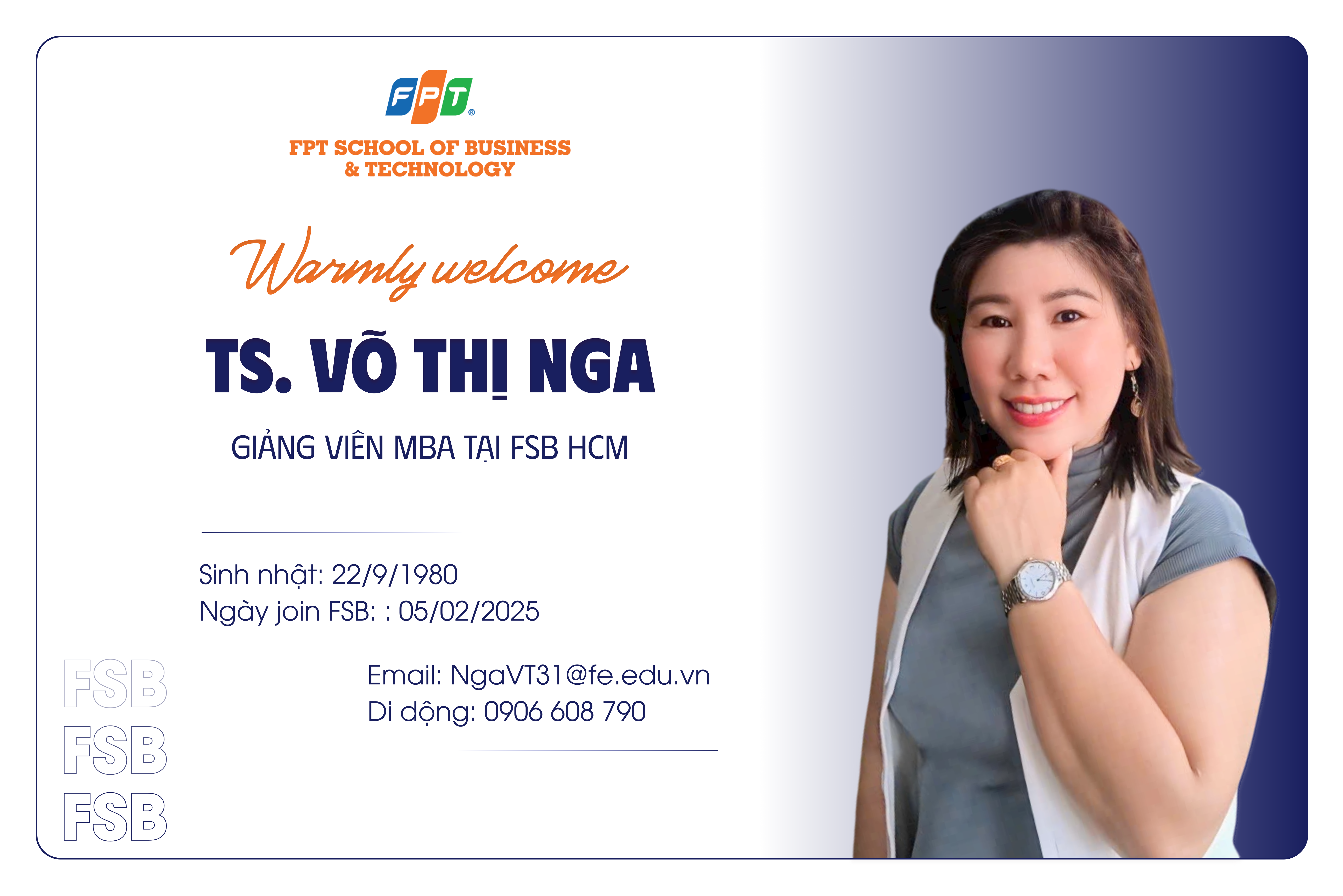 FSB TP. HCM hân hạnh chào đón TS. Võ Thị Nga